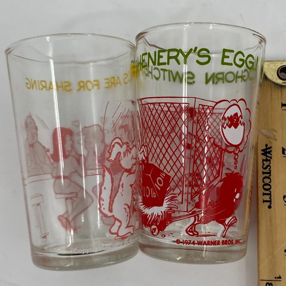 Vintage 1973 Archie Comics & 1974 Looney Tunes Juice Glass Set of 2 Retro 70s